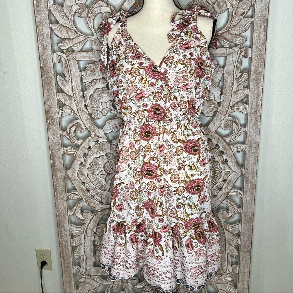 SHEIN Floral Sleeveless Dress W Shoulder Bow Ties Sz 1X